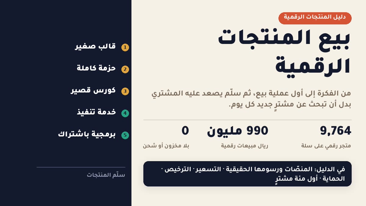 بيع المنتجات الرقمية بيع المنتجات الرقمية: من الفكرة إلى أول عملية بيع ثم سلّم منتجات يربح من نفس الجمهور