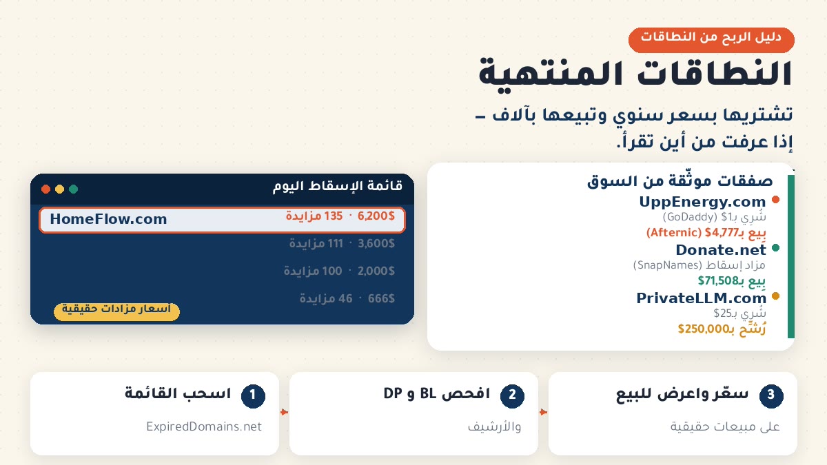 تجارة النطاقات المنتهية النطاقات المنتهية: تشتريها بسعر سنوي وتبيعها بآلاف — قائمة الإسقاط اليومية وصفقات موثّقة من السوق