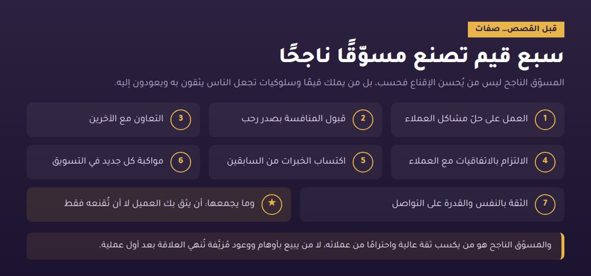 سبع قيم تصنع مسوّقًا ناجحًا