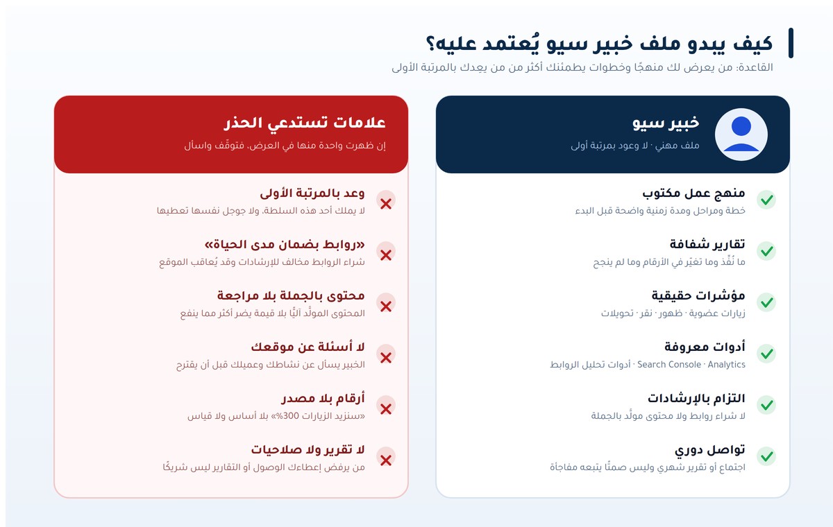 خبير سيو ملف خبير سيو يُعتمد عليه وعلامات تستدعي الحذر