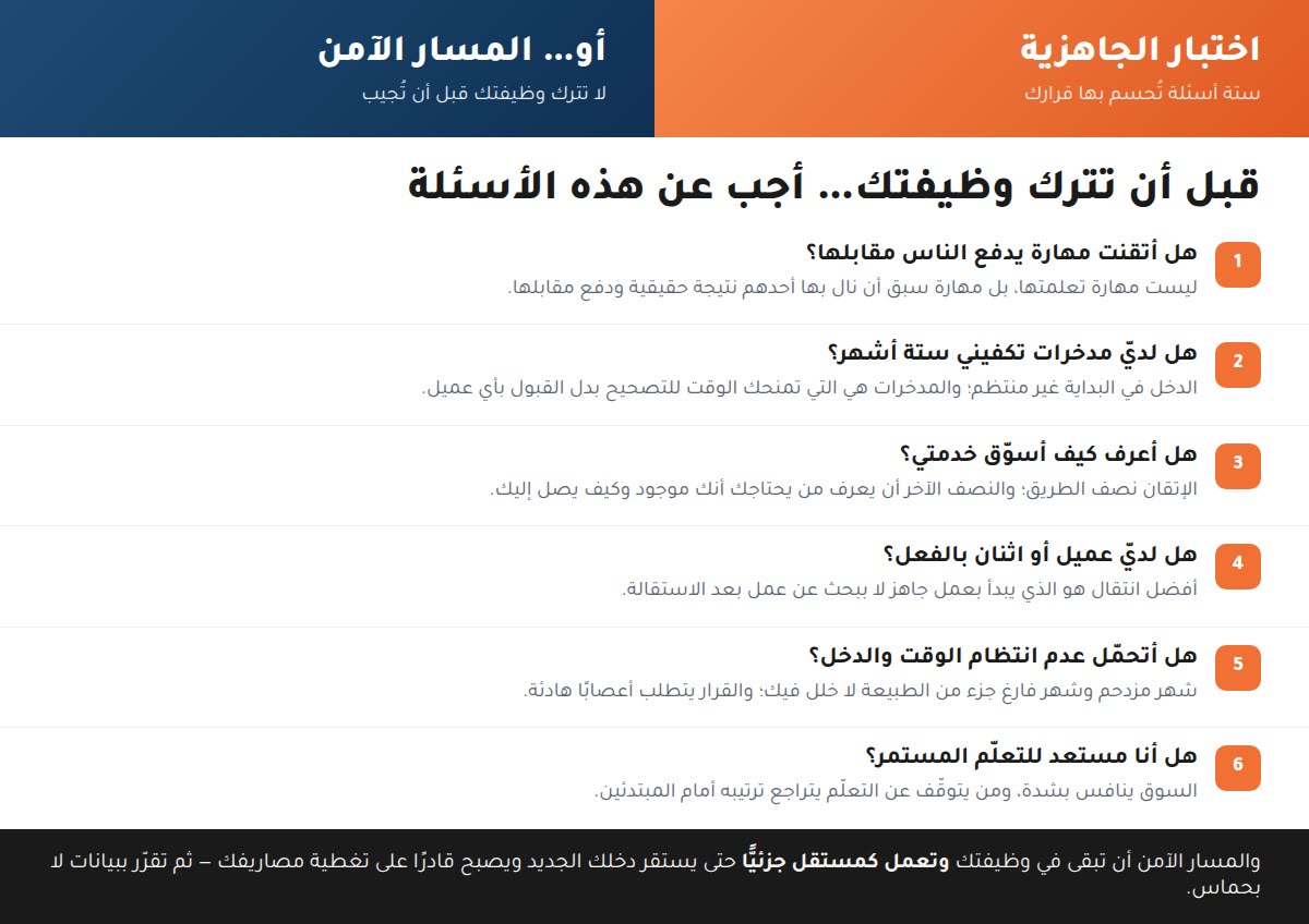 العمل الحر ستة أسئلة قبل أن تترك وظيفتك
