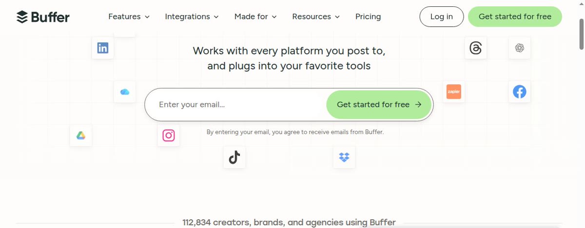 زيادة متابعين فيسبوك لقطة من موقع Buffer لإدارة وجدولة منشورات فيسبوك