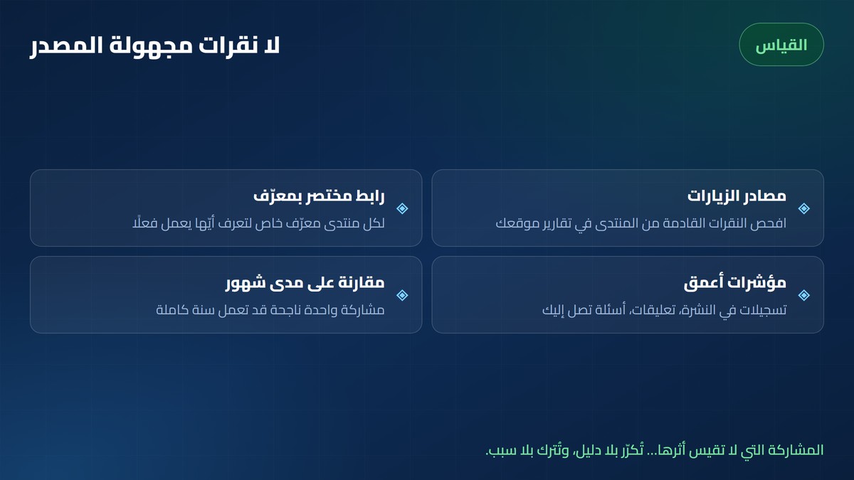كيف تقيس زوار المنتديات: مصادر الزيارات والروابط المختصرة ومؤشرات أعمق
