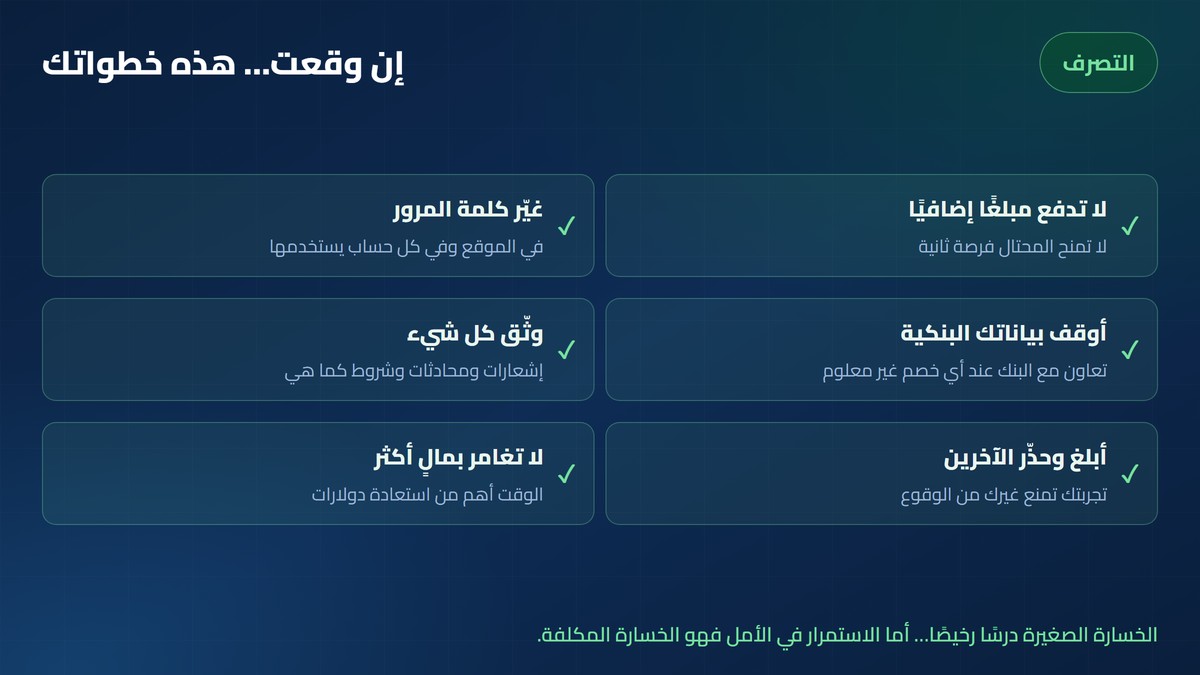 خطوات التصرف بعد الوقوع في موقع ربح مخادع