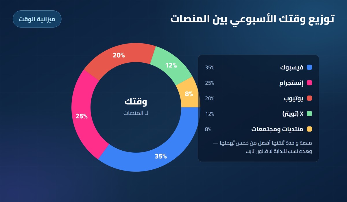 متخصصًا في التسويق على السوشيال ميديا مخطط دائري مجوّف لتوزيع وقتك الأسبوعي بين منصات السوشيال ميديا